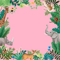Jungle wildlife frame background, pink design