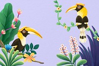 Hornbill bird border background, purple design