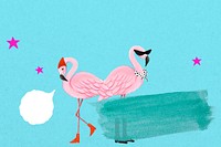 Party flamingo background, blue drawing design