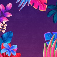 Colorful tropical frame background, purple leaves design