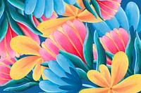 Colorful tropical flowers background, drawing design