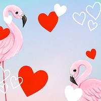 Cute flamingo border background, heart design