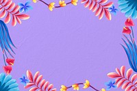 Tropical flowers frame background, purple design