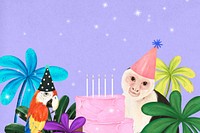 Birthday animal border background, purple design