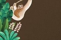 Brown wildlife border background, sloth illustration