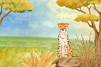 Cute cheetah background, blue sky drawing design