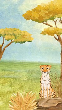 Cute cheetah iPhone wallpaper, drawing wildlife design