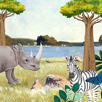 Savanna animals background, drawing design