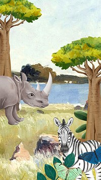 Savanna animals iPhone wallpaper, drawing design