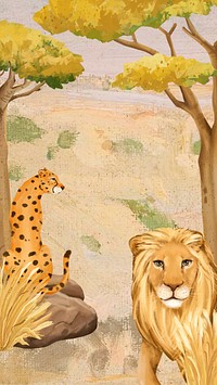 Lion & leopard iPhone wallpaper, drawing design