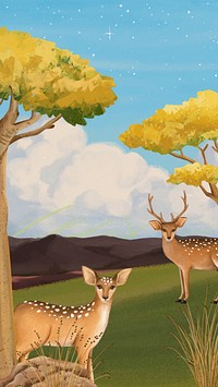 Aesthetic deer iPhone wallpaper, wildlife drawing illustration