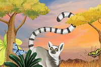 Cute wildlife background, gradient sky & lemur design