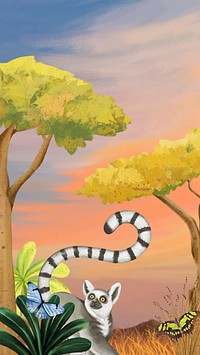 Cute wildlife gradient mobile wallpaper, lemur design