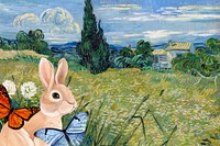 Rabbit in garden background, drawing design