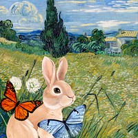 Rabbit in garden background, drawing design