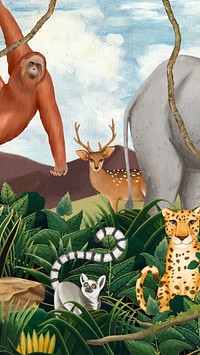 Jungle animals iPhone wallpaper, drawing design