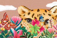 Cute leopard background, floral brown design