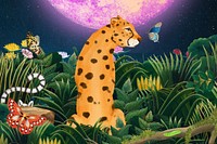 Cute cheetah background, purple moon design
