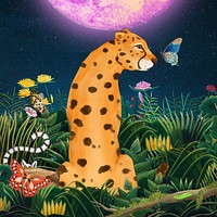 Cute cheetah background, purple moon design