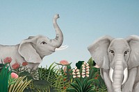 Cute elephant background, blue sky design