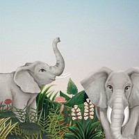 Cute elephant background, blue sky design
