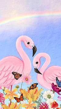 Aesthetic flamingo iPhone wallpaper, rainbow sky design