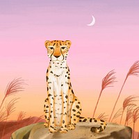 Leopard night safari background, pink sky design