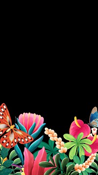 Aesthetic flower dark iPhone wallpaper, tropical design