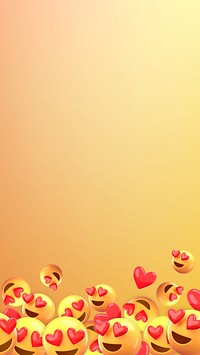 Heart eyes emoticon phone wallpaper, 3D yellow border background