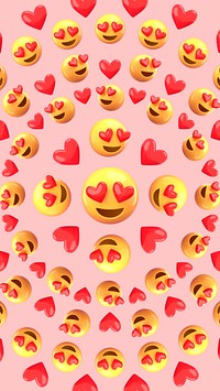 Love emoticons iPhone lock screen, 3D heart-eyes illustration