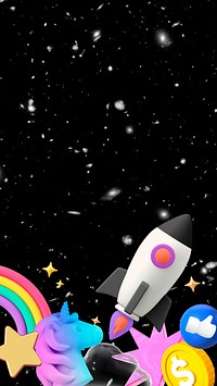 3D space rocket iPhone wallpaper, black galaxy background
