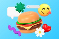 3D emoticon searching for hamburger illustration