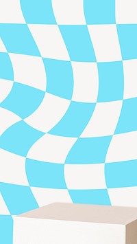 Blue product backdrop iPhone wallpaper, distorted checkered pattern