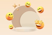 3D emoticons background, product backdrop in bronze