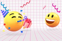 3D party emoticons, birthday celebration illustration