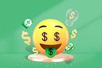 Money-mouth face 3D emoticon, growing revenue business graphic