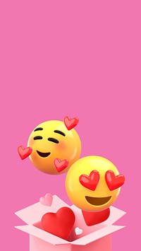 Valentine's Day emoticons phone wallpaper, pink 3D background
