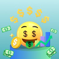 Money-mouth face 3D emoticon, growing revenue business graphic