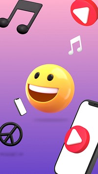3D emoticon iPhone wallpaper, enjoy music illustration