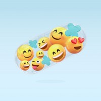 3D happy emoticons in capsule, health illustration