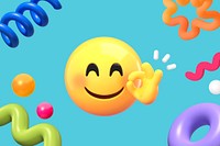 Smiling emoticon blue background, 3D emoji design