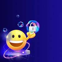 IT security blue border background, 3D emoji