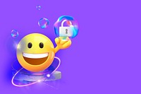 Cyber security purple border background, 3D emoji design