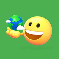 3D emoji holding Earth, eco-friendly design
