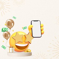 New Year cashback background, 3D emoji
