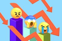 Economic decline background, 3D emoji design