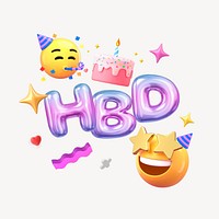 HBD word, 3D emoticon typography