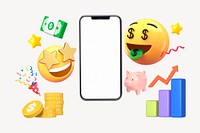 Money-mouth face emoticon phone screen, growing revenue business