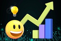 Growing business emoticon, 3D rendering graphic