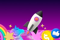 3D space rocket background, purple graphic